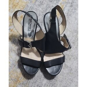 Michael Kors Women's Black Josephine Leather Platform Sandals Size 7M